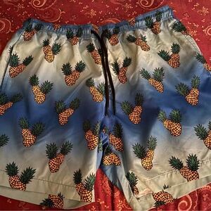 WXYZ Size Medium Drawstring Pineapple Print Men's Swim Trunks 30x6 POCKETS